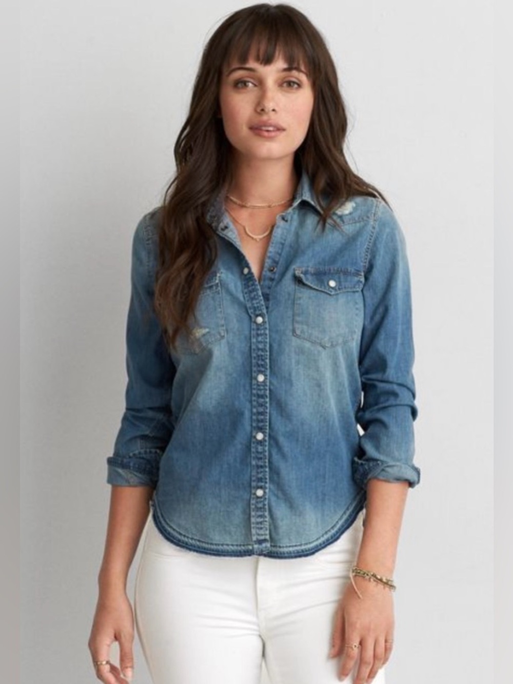 American Eagle Outfitters Denim Blue Button-Down Shirt